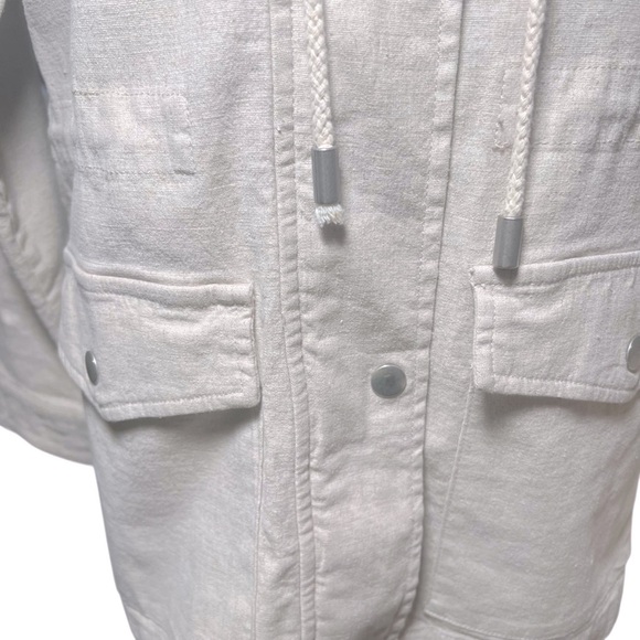 Market & Spruce Linen Blend Utility Jacket Hooded Cinch Waist Cream Oatmeal Sz M - Picture 12 of 15